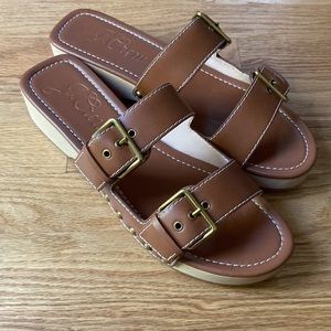 New in Box JCREW leather double strap wooden sandal sz 10.5
